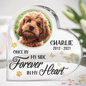 Photo personnalisée « Pour toujours dans mon cœur » – Plaque acrylique commémorative personnalisée en forme de cœur – Cadeau de condoléances, cadeau pour les propriétaires d'animaux et les amoureux des animaux