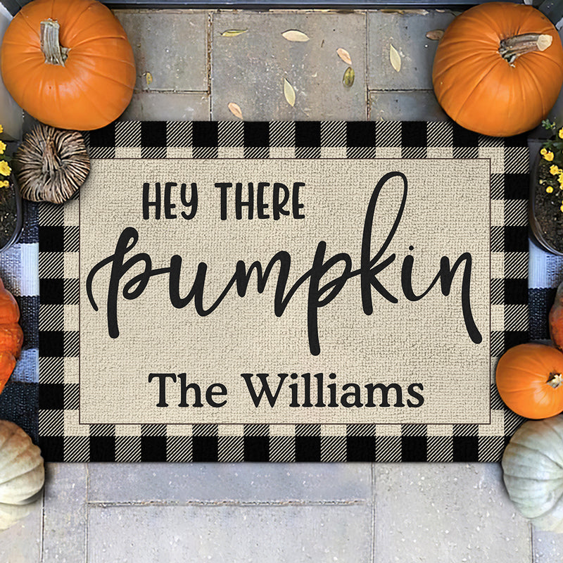 Hé, citrouille ! – Tapis décoratif personnalisé pour la maison – Cadeau d'Halloween pour les membres de la famille