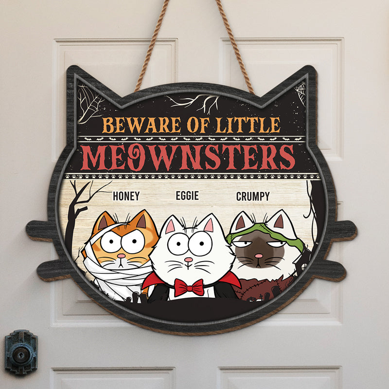 Attention au petit Meownster ! Panneau en bois personnalisé en forme de chat, décoration d'intérieur ! Cadeau d'Halloween pour les propriétaires et les amoureux des animaux.