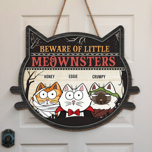 Attention au petit Meownster ! Panneau en bois personnalisé en forme de chat, décoration d'intérieur ! Cadeau d'Halloween pour les propriétaires et les amoureux des animaux.