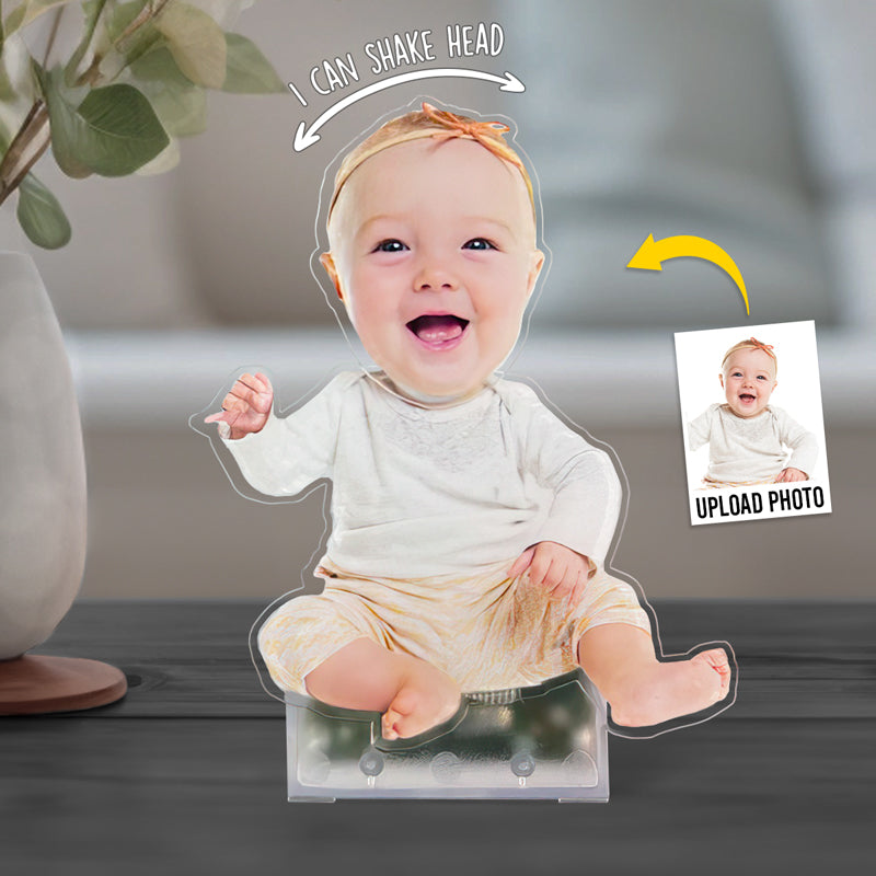 Photo personnalisée d'un bébé adorable - Support personnalisé pour la famille avec tête secouée - Téléchargez une photo, cadeau pour les membres de la famille