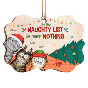 Sur la liste des vilains, nous ne regrettons rien - Ornement personnalisé pour chat - Bois en forme de Benelux - Cadeau de Noël pour les propriétaires d'animaux et les amoureux des animaux