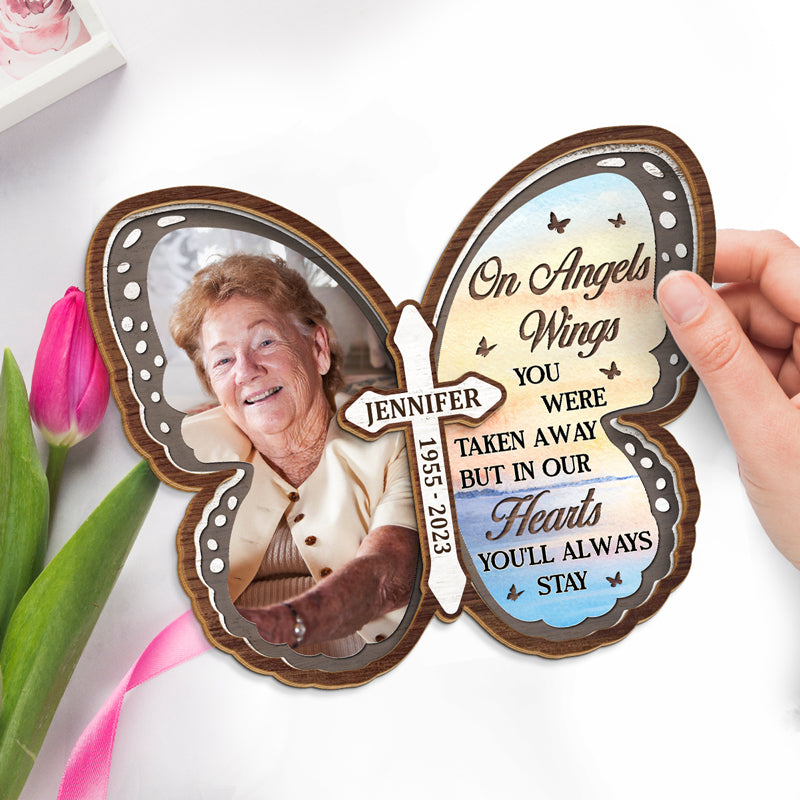Photo personnalisée « Tu seras toujours dans mon cœur » - Plaque commémorative personnalisée en bois à 2 couches avec support - Cadeau de condoléances pour les membres de la famille