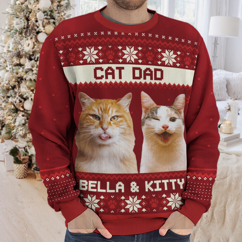 Sweat-shirt personnalisé avec photo « Né pour être un papa chat » - Pull en laine unisexe - Cadeau de Noël pour les propriétaires et les amoureux des animaux