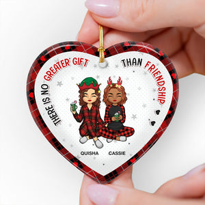 No Greater Gift Than Friendship - Bestie Personalized Custom Ornament - Ceramic Heart Shaped - Christmas Gift For Best Friends, BFF, Sisters