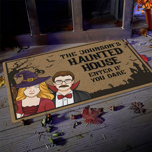 The Haunted House - Couple Personalized Custom Home Decor Witch Decorative Mat - Halloween Gift For Witches, Husband Wife, Pet Owners, Pet Lovers