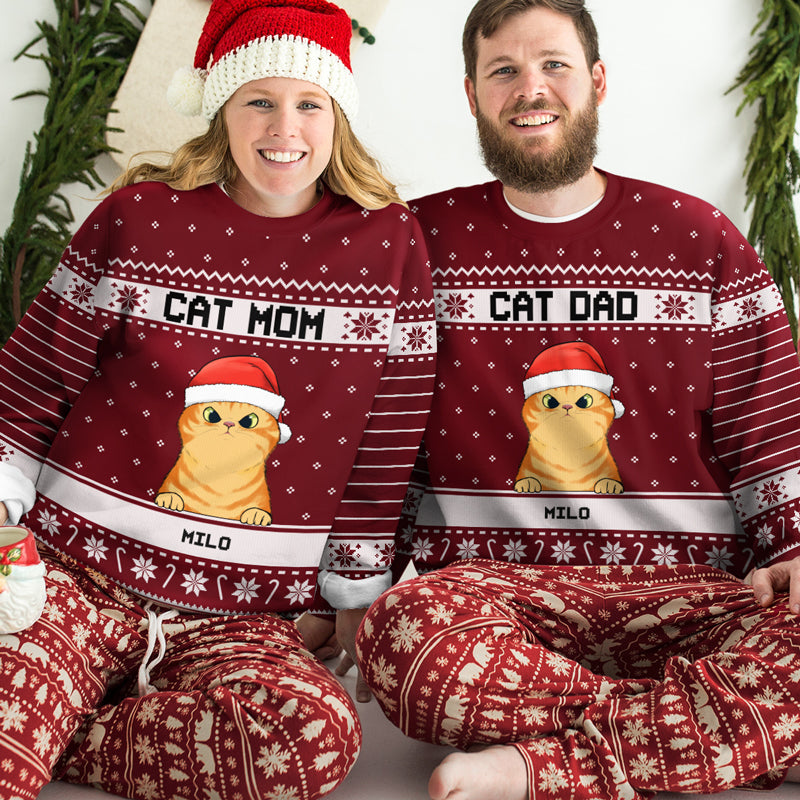 Je suis un papa chat heureux, une maman chat - Sweat-shirt de Noël moche unisexe personnalisé, sweat-shirt en laine, sweat-shirt imprimé sur toute la surface - Cadeau pour les amoureux des chats, les amoureux des animaux, cadeau de Noël