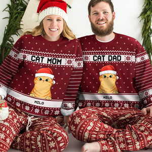 Je suis un papa chat heureux, une maman chat - Sweat-shirt de Noël moche unisexe personnalisé, sweat-shirt en laine, sweat-shirt imprimé sur toute la surface - Cadeau pour les amoureux des chats, les amoureux des animaux, cadeau de Noël