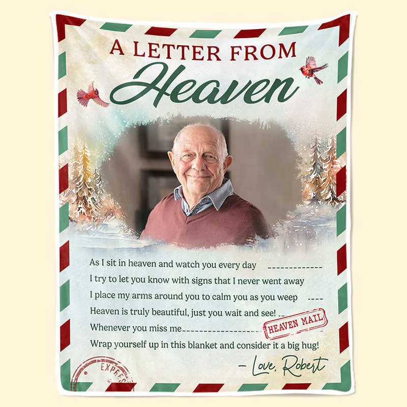 Couverture photo personnalisée « Une lettre spéciale du ciel » - Cadeau de Noël, souvenir de condoléances pour les membres de la famille