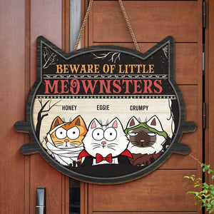 Attention au petit Meownster ! Panneau en bois personnalisé en forme de chat, décoration d'intérieur ! Cadeau d'Halloween pour les propriétaires et les amoureux des animaux.