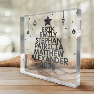 Que nos jours soient joyeux et lumineux - Plaque acrylique carrée personnalisée pour la famille - Cadeau de Noël pour les membres de la famille