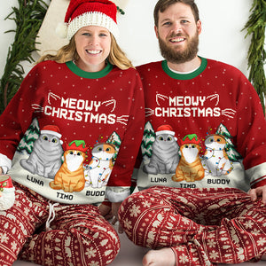 Je vous souhaite un joyeux Noël ! Sweat-shirt personnalisé avec chat, moche et personnalisé ! Pull unisexe en laine ! Cadeau de Noël pour les propriétaires et les amoureux des animaux.