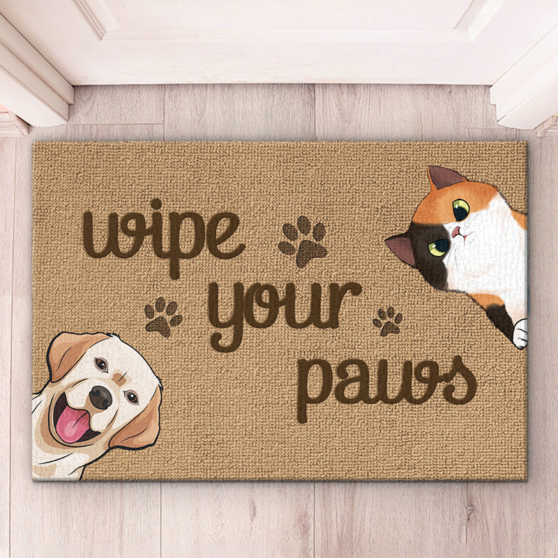 Essuyez vos pattes - Tapis décoratif personnalisé pour chien et chat - Cadeau de pendaison de crémaillère, cadeau pour propriétaires d'animaux et amoureux des animaux