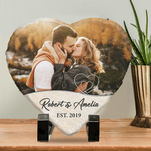 Photo personnalisée « Restez avec moi pour toujours » – Ardoise en pierre personnalisée en forme de cœur pour couple – Cadeau pour mari et femme, anniversaire