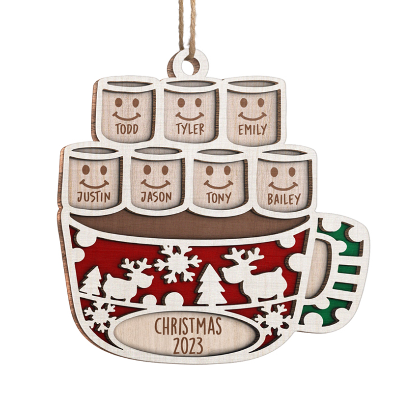 Chocolat chaud et guimauve pour un Noël si agréable - Décoration de Noël en bois personnalisée en forme de guimauve - Cadeau pour un membre de la famille, cadeau de Noël