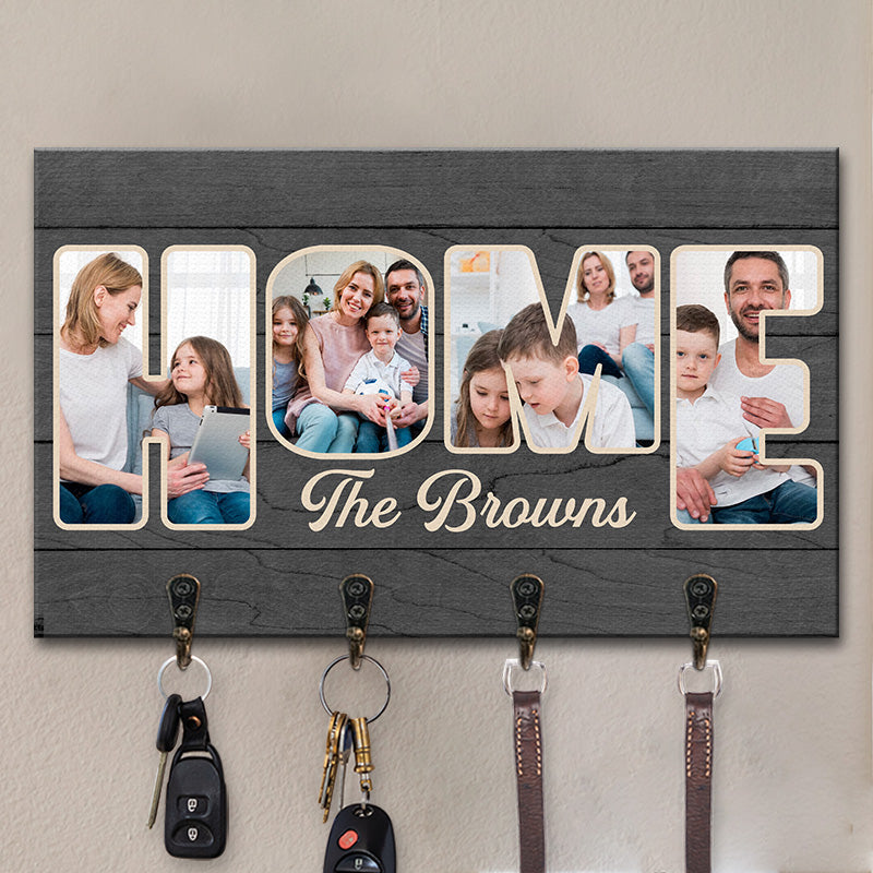 Photo personnalisée « Notre maison douce maison » - Décoration d'intérieur personnalisée en forme de rectangle, porte-clés, cadeau de pendaison de crémaillère pour les membres de la famille
