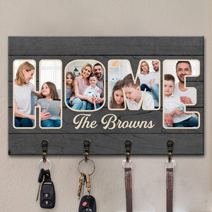 Photo personnalisée « Notre maison douce maison » - Décoration d'intérieur personnalisée en forme de rectangle, porte-clés, cadeau de pendaison de crémaillère pour les membres de la famille