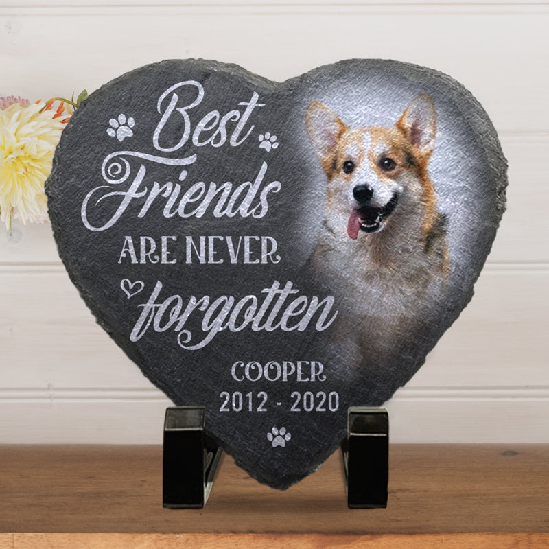 Photo personnalisée : Les meilleurs amis ne sont jamais oubliés - Pierre commémorative personnalisée - Cadeau de condoléances, cadeau pour les propriétaires d'animaux de compagnie, les amoureux des animaux
