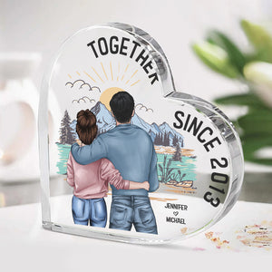 Nous sommes ensemble depuis - Plaque acrylique personnalisée en forme de cœur pour couple - Cadeau pour mari et femme, anniversaire