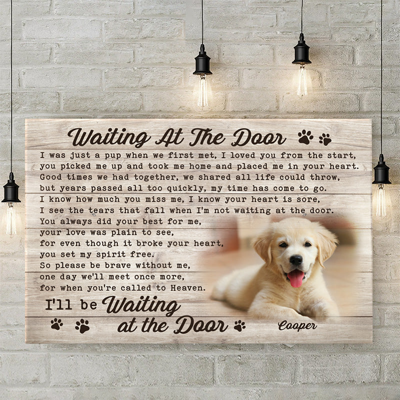 Photo personnalisée attendant à la porte - Toile horizontale personnalisée pour chien et chat - Cadeau pour propriétaires et amoureux des animaux