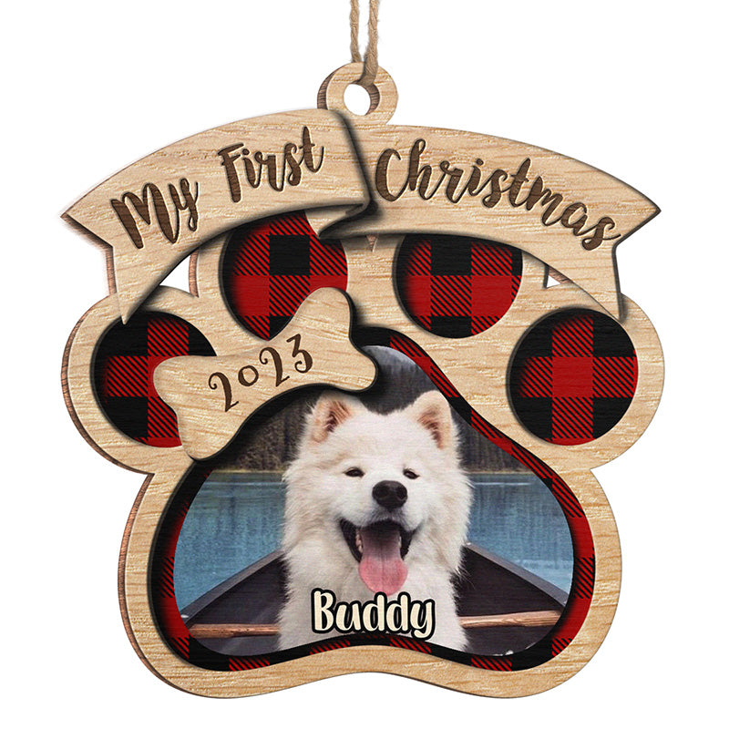 Photo personnalisée « Mon premier Noël » - Décoration personnalisée pour chien et chat - Bois de forme personnalisée - Cadeau de Noël pour propriétaires et amoureux des animaux