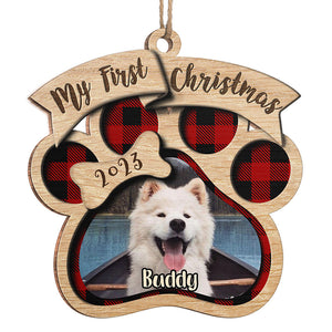 Photo personnalisée « Mon premier Noël » - Décoration personnalisée pour chien et chat - Bois de forme personnalisée - Cadeau de Noël pour propriétaires et amoureux des animaux