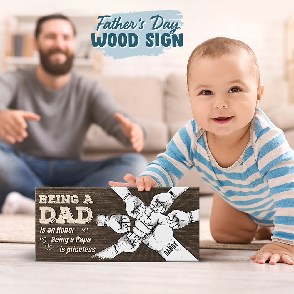 Être papa est un honneur - Panneau rectangulaire personnalisé en bois pour décoration d'intérieur - Cadeau de pendaison de crémaillère pour papa et grand-père