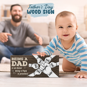 Être papa est un honneur - Panneau rectangulaire personnalisé en bois pour décoration d'intérieur - Cadeau de pendaison de crémaillère pour papa et grand-père
