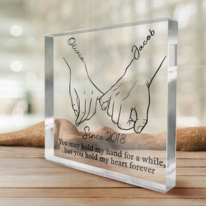 Tu tiens mon cœur pour toujours - Plaque acrylique carrée personnalisée pour couple - Cadeau pour mari et femme, anniversaire