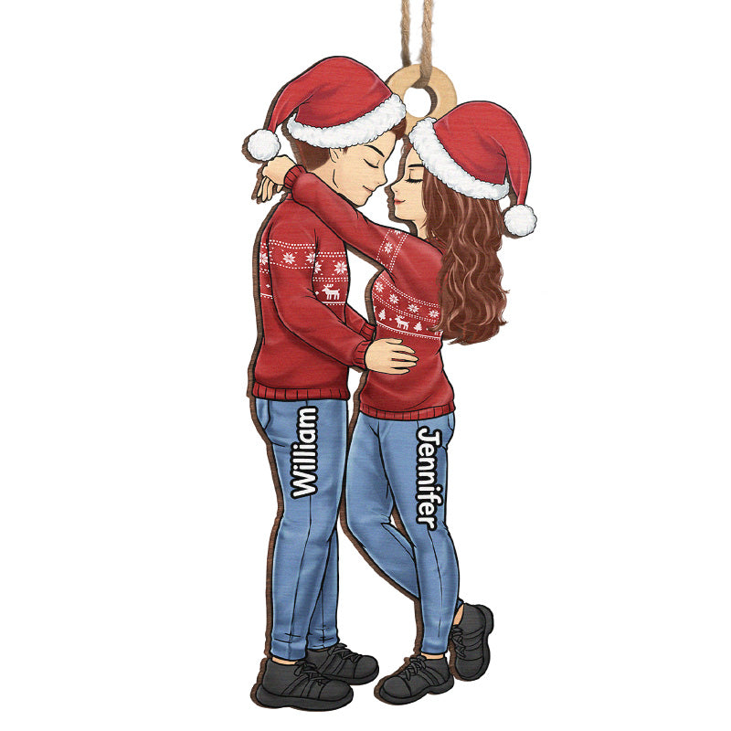 Rencontrez-moi sous le gui - Ornement personnalisé pour couple - Forme en bois personnalisée - Cadeau de Noël pour mari et femme, anniversaire