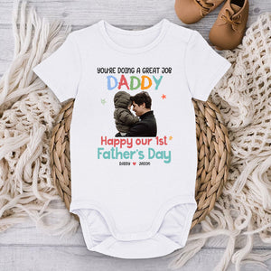 Custom Photo Happy Our 1st Father's Day! - Family Personalized Custom Baby Onesie - Father's Day, Baby Shower Gift, Gift For First Dad
