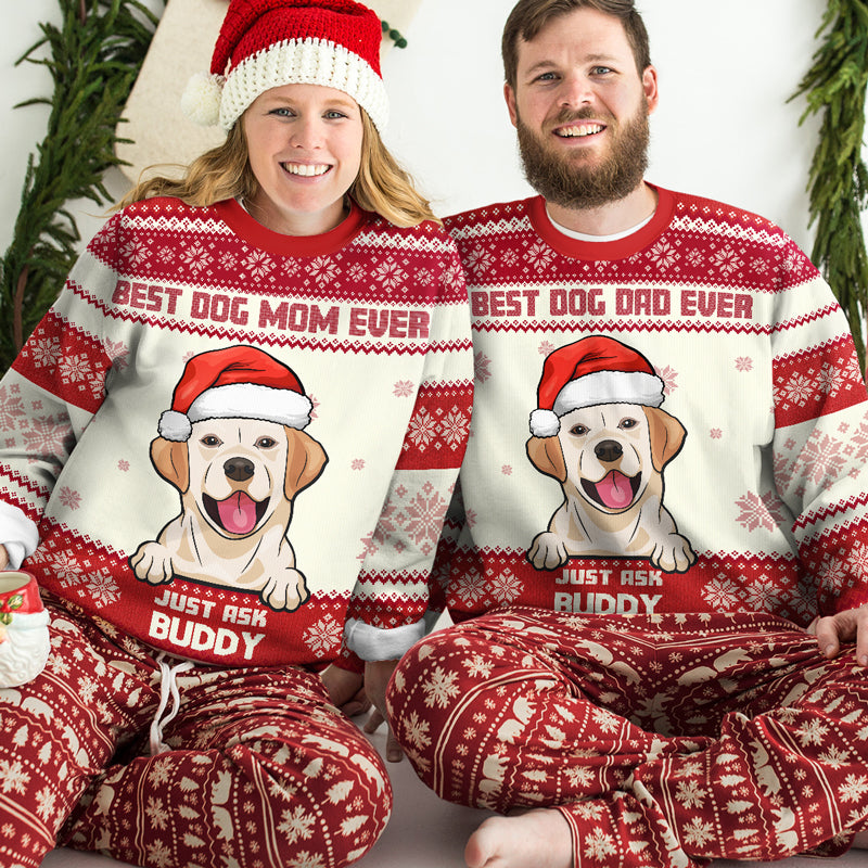 Best Dog Mom Ever - Personalized Custom Unisex Ugly Christmas Sweatshirt, Wool Sweatshirt, All-Over-Print Sweatshirt - Gift For Dog Lovers, Pet Lovers, Christmas Gift