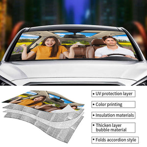 Photo personnalisée : Amusez-vous ensemble ! Pare-soleil personnalisé pour pare-brise de voiture, protection de fenêtre de voiture, cadeau pour mari et femme, anniversaire