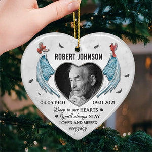 Photo personnalisée que vous resterez toujours aimé et regretté - Ornement personnalisé commémoratif personnalisé - En forme de cœur en céramique - Cadeau de Noël, cadeau de condoléances pour les membres de la famille