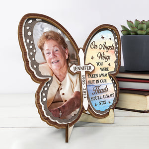Photo personnalisée « Tu seras toujours dans mon cœur » - Plaque commémorative personnalisée en bois à 2 couches avec support - Cadeau de condoléances pour les membres de la famille