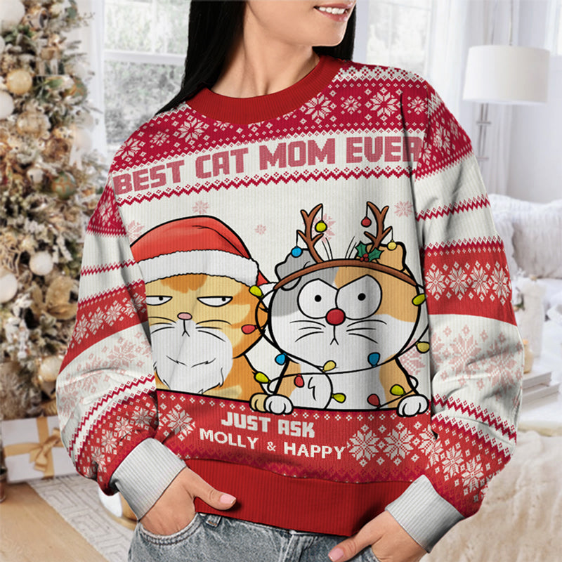 Meilleure maman chat de tous les temps - Sweat-shirt personnalisé pour chat - Pull en laine unisexe - Cadeau de Noël pour propriétaires et amoureux des animaux