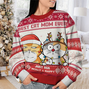 Meilleure maman chat de tous les temps - Sweat-shirt personnalisé pour chat - Pull en laine unisexe - Cadeau de Noël pour propriétaires et amoureux des animaux