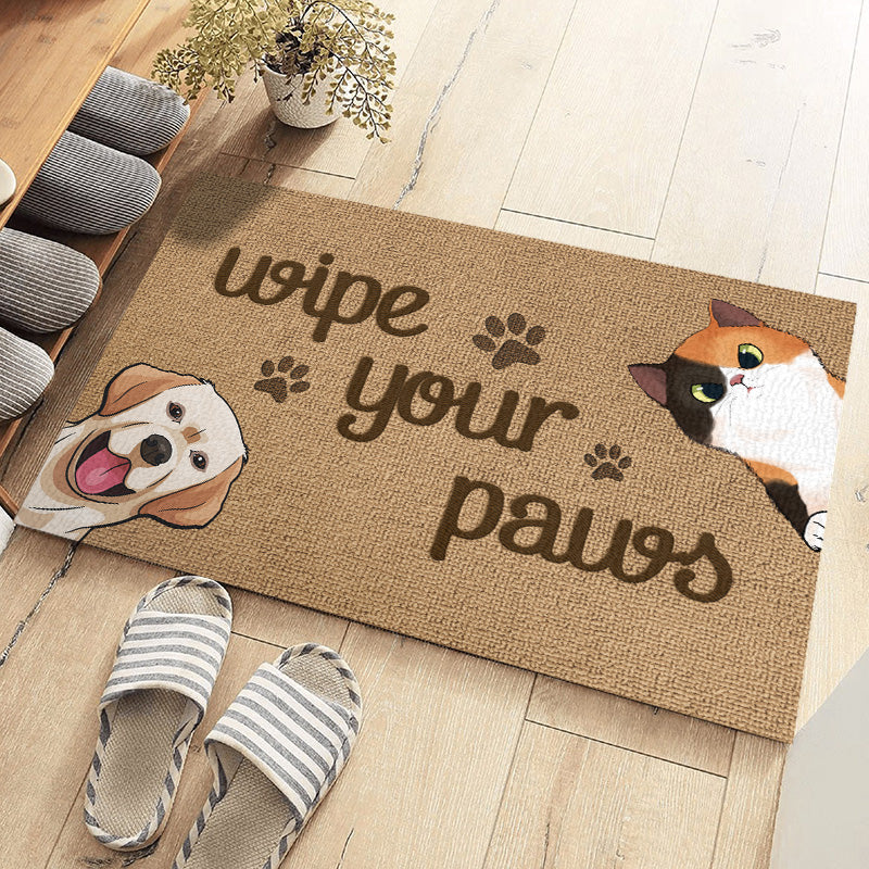 Essuyez vos pattes - Tapis décoratif personnalisé pour chien et chat - Cadeau de pendaison de crémaillère, cadeau pour propriétaires d'animaux et amoureux des animaux