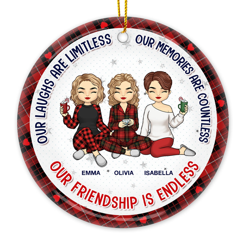 Nos rires sont sans limites - Ornement personnalisé Bestie personnalisé - Forme ronde en céramique - Cadeau de Noël pour meilleures amies, BFF, sœurs