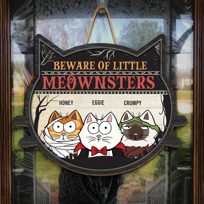Attention au petit Meownster ! Panneau en bois personnalisé en forme de chat, décoration d'intérieur ! Cadeau d'Halloween pour les propriétaires et les amoureux des animaux.