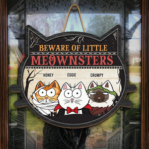 Attention au petit Meownster ! Panneau en bois personnalisé en forme de chat, décoration d'intérieur ! Cadeau d'Halloween pour les propriétaires et les amoureux des animaux.