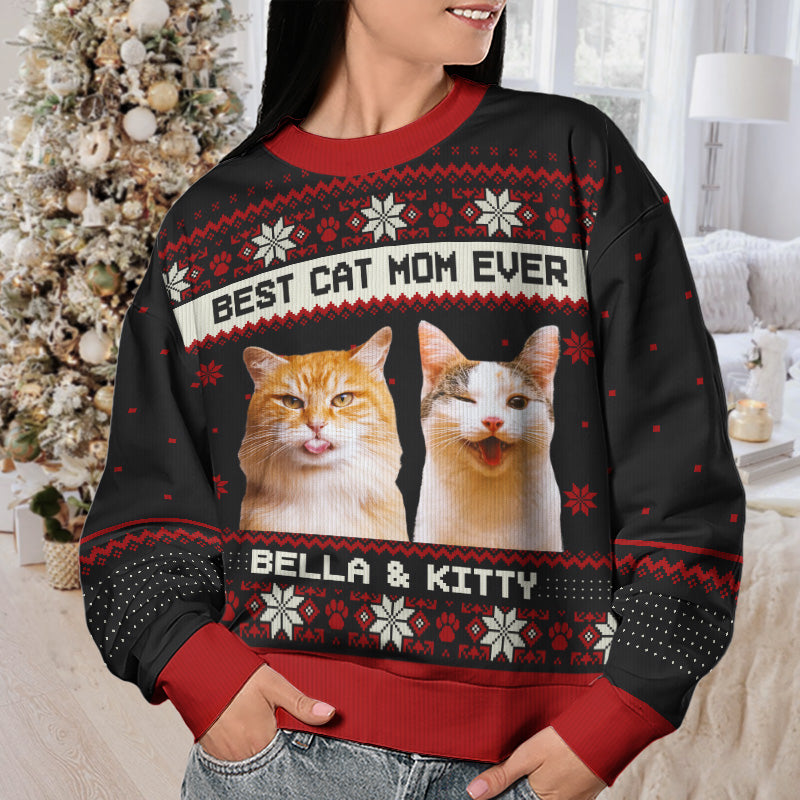 Sweat-shirt personnalisé avec photo « Né pour être un papa chat » - Pull en laine unisexe - Cadeau de Noël pour les propriétaires et les amoureux des animaux
