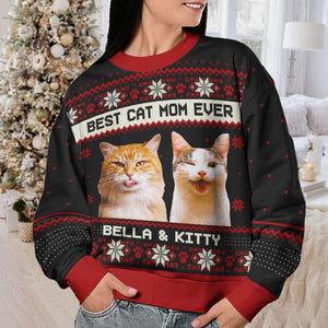 Sweat-shirt personnalisé avec photo « Né pour être un papa chat » - Pull en laine unisexe - Cadeau de Noël pour les propriétaires et les amoureux des animaux