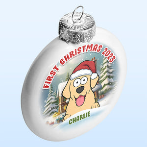 First Christmas - Dog & Cat Personalized Custom White Flat Ball Ornament - Christmas Gift For Pet Owners, Pet Lovers