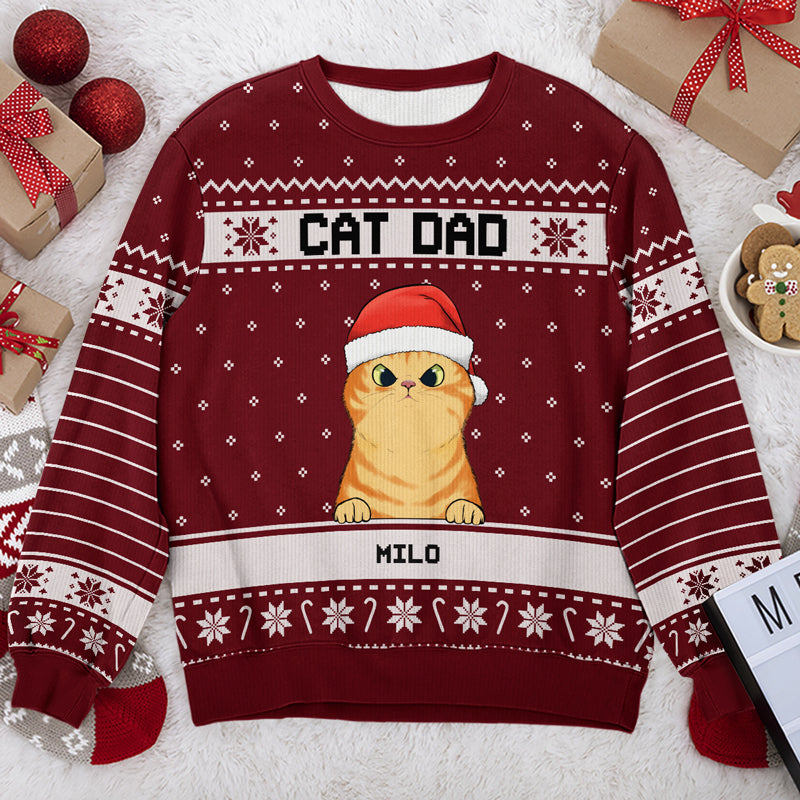 Je suis un papa chat heureux, une maman chat - Sweat-shirt de Noël moche unisexe personnalisé, sweat-shirt en laine, sweat-shirt imprimé sur toute la surface - Cadeau pour les amoureux des chats, les amoureux des animaux, cadeau de Noël