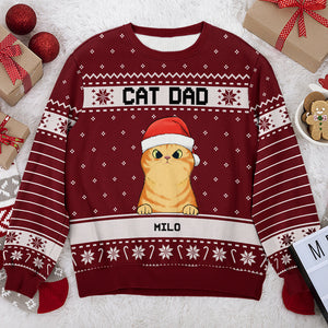Je suis un papa chat heureux, une maman chat - Sweat-shirt de Noël moche unisexe personnalisé, sweat-shirt en laine, sweat-shirt imprimé sur toute la surface - Cadeau pour les amoureux des chats, les amoureux des animaux, cadeau de Noël
