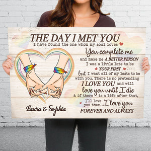 Tu me complète et fais de moi une meilleure personne - Toile horizontale personnalisée pour couple - Cadeau pour mari et femme, anniversaire, LGBTQ+