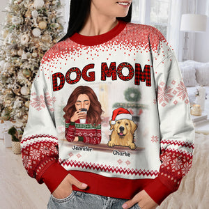 Meilleure maman de chien au monde - Sweat-shirt moche personnalisé pour chien - Pull en laine unisexe - Cadeau de Noël pour propriétaires et amoureux des animaux