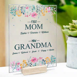D'abord maman, maintenant grand-mère - Plaque rectangulaire personnalisée en acrylique pour la famille - Cadeau d'anniversaire pour grand-mère et fête des mères