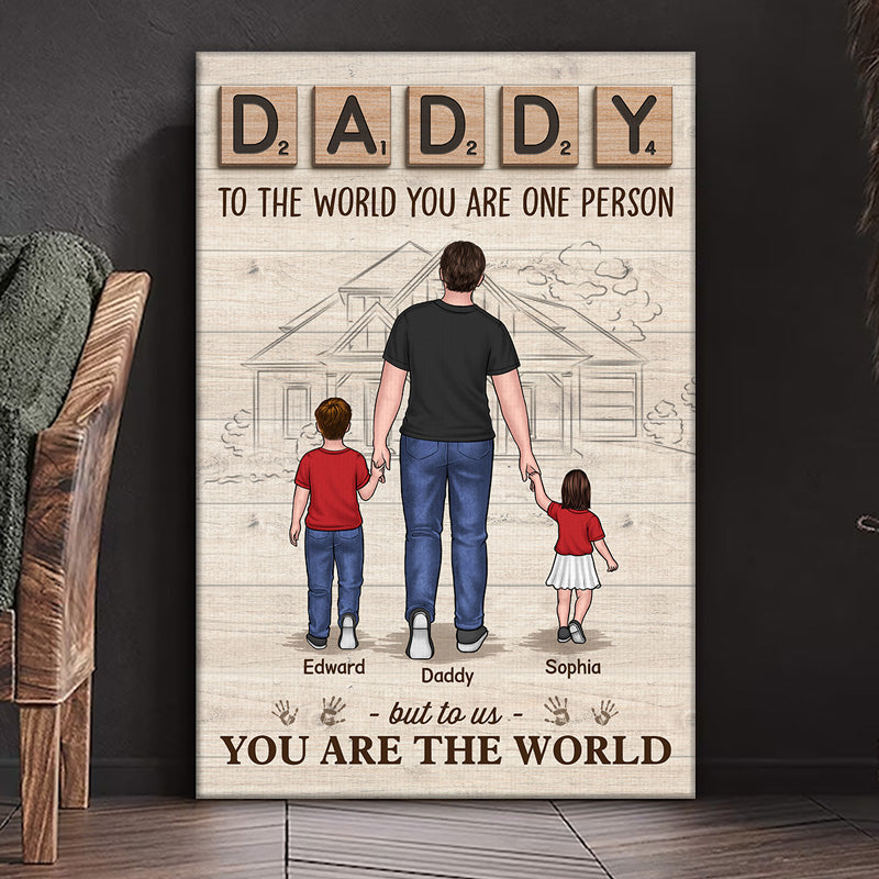 Papa, on t'aime - Toile verticale personnalisée pour la famille - Cadeau d'anniversaire pour papa
